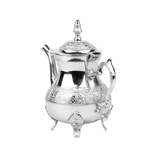 Cuisine Art Moroccan Brass Teapot - Zwin, 700ml, Silver Handcrafted Traditional Tea Pot for Authentic Moroccan Tea Ceremony