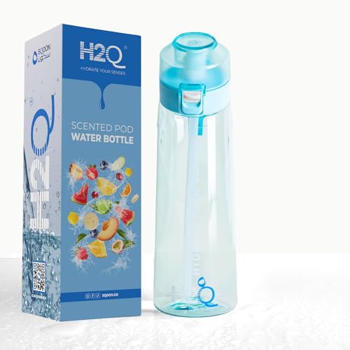H2Q Water Bottle G1, 650ml Tritan Leakproof Flask, Transparent Finish, BPA-Free, Lightweight with Fixed Handle, Air-Scent Hydration, Includes 1 Random Scented Pod (BABY BLUE)