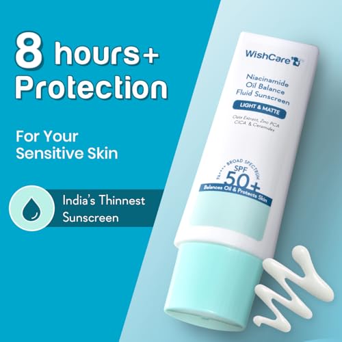 WishCare 5% Niacinamide Oil Balance Fluid Sunscreen SPF 50 PA++++ - Light & Matte Sunscreen for Oily Skin with Broad Spectrum Protection & No White Cast - 50g