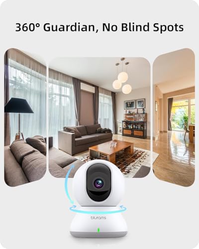 Blurams 2k Home Security Camera With Audio, 360 Degree View & Phone App - Indoor Camera 2-Way Audio, Motion Tracking, IR Night Vision & Privacy Mode Perfect Baby Monitor, Dog Camera works with Alexa