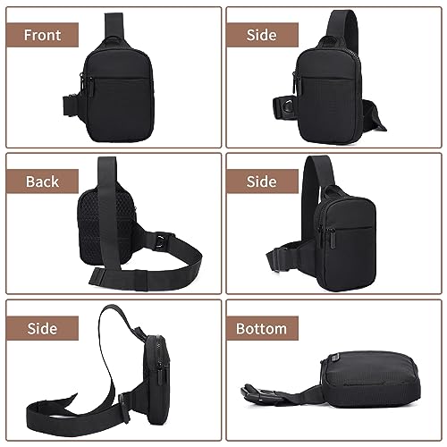 Lizbin Small Sling Bag for Women and Men - Crossbody Purse, Fanny Pack, Mini Chest Bag, Belt Bag - Lightweight for Travelling and Hiking (Black)