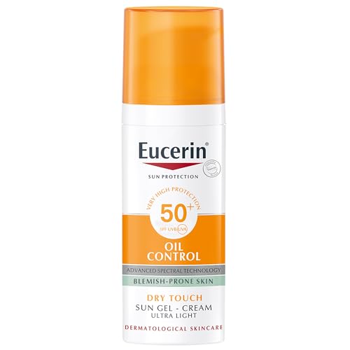 Eucerin Face Sunscreen Oil Control Gel-Cream Dry Touch, High UVA/UVB, SPF 50+, Light Texture Sun Protection, Suitable Under Make-Up, For Blemish-Prone Skin, 50ml