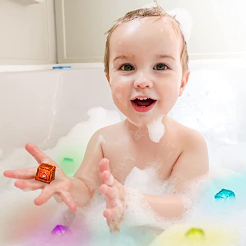 SYOSI 8 Pcs Baby Bath Toys, Glowing Color Changing Ice Cube Glowing Color Changing LED Light Baby Light Up Bathtub Toys for Bathroom Shower Game Swimming Pool Party