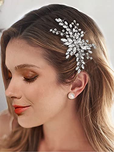 Silver Bridal Hair Comb, Handmade Wedding Hair Comb Clip Elegant Rhinestone Headpieces Bridal Hair Clip Side Combs Hair Accessories for Women and Girls