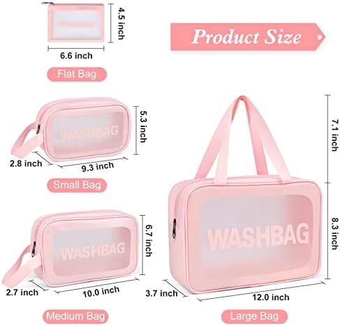 YuanCheng Upgrade Travel Toiletry Bags for Women, Pack-4 Different Size Make Up Bags with Handle, Large Capacity Translucent Waterproof Travel Cosmetic Bags (Comestic Bag-Pink)