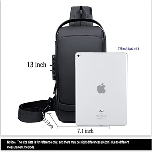 ZYING Anti theft Crossbody Sling Bag, 9.7 iPad, Black, 13 in x 7.1 in x 3.5 in