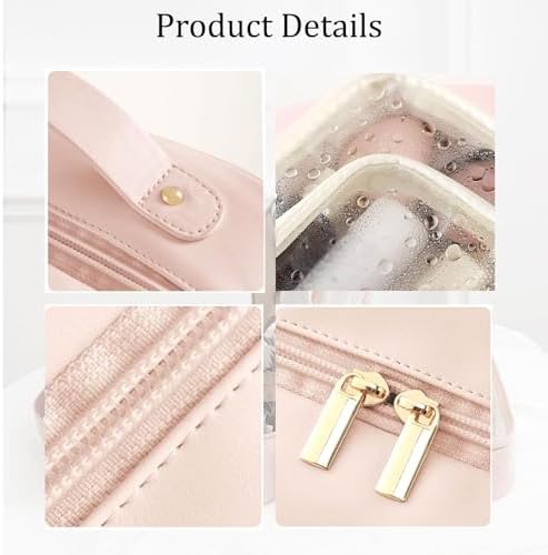 Multi-Compartment Toiletry Cosmetics Bag, Travel Makeup Bag, Toiletry Cosmetics Bag, PU Leather Portable Large Toiletry Bag with Compartments, Portable Cosmetic Travel Bag (Pink)