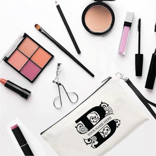 PRINTSHOP4ME Personalized Makeup Bag - Initial Monogram Cosmetic Pouch - Customizable Your Name - Monogrammed Makeup Pouch - Perfect for Travel Organizer - Cosmetic Bag for Women (N)