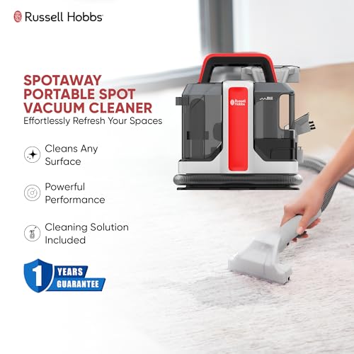 Russell Hobbs SpotAway W05 Spot Vacuum Cleaner With Self Cleaning Nozzle, Wet and Dry Stain Removal, 800ml Dirt Water & 1080ml Clean Water Tank Capacity with Soft Brush Upholstery Tool