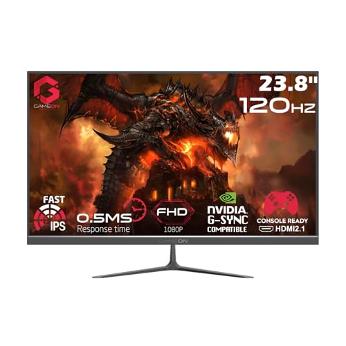 GAMEON New 2024 1080p Gaming Monitor 23.8 inch, GOES24FHD120IPS, FHD IPS,120Hz Refresh Rate, 0.5ms Response Time, 2.1 HDMI, G-Sync & FreeSync, HDR, Built-in-Speakers, Console Ready [Amazon Exclusive]