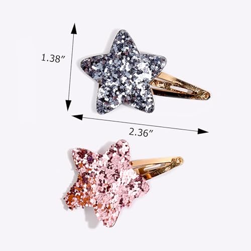 Tazweeq 16Pcs Clips for Girls,Cute Hair Clips No Slip Metal Snap Hair Pins, Girls Kids Glitter Hair Accessories, Star Shaped Kids Hair Clips