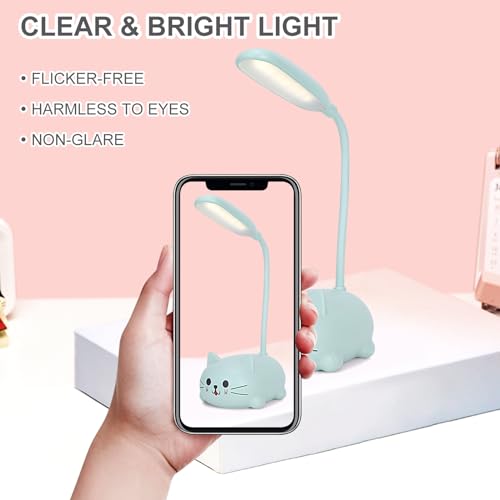 RuiDay Kids Lamp,Children's LED Desk Lamp Cute Cat Lamp,Foldable Table Light USB Charge,Kawaii Desk Accessories,Flexible Gooseneck Eye Care Cartoon Small Desk Lamp Girls Gifts (Blue)