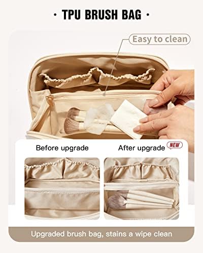 EACHY Travel Makeup Bag,Large Capacity Cosmetic Bags for Women,Waterproof Portable Pouch Open Flat Toiletry Bag Make up Organizer with Divider and Handle