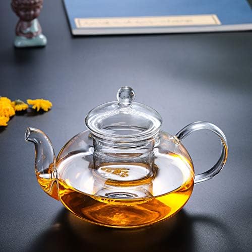 TAPIT 800ml Glass Teapot with Infuser, Borosilicate Glass Tea Kettle for Loose Leaf Tea, Transparent Teapot with glass Removable Infuser,Microwavable and Stovetop Safe (600ml-Round)