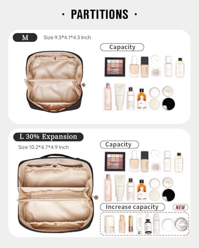 EACHY Travel Makeup Bag,Large Capacity Cosmetic Bags for Women,Waterproof Portable Pouch Open Flat Toiletry Bag Make up Organizer with Divider and Handle