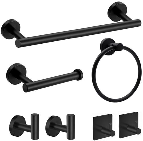 Aukomer Bathroom Hardware Set Towel Bar Set 7PCS â€“ Â® Upgraded Bathroom Hardware Accessories Set, SUS 304 Stainless Steel Bathroom Accessories Kit, Rustproof & Wall Mounted (Matte Black)