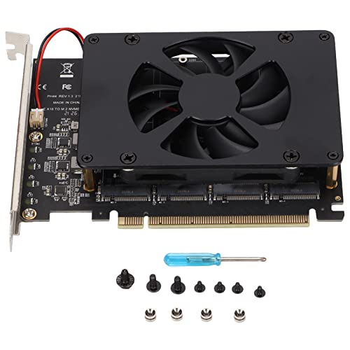 Bewinner M.2 NVME to PCIE Adapter, Adapter Card NVME M.2 to PCIE X16 4 Ports 32Gbps Expansion Card Computer Accessories with Enhanced Cooling Fan