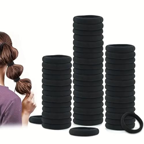 La Bella Sets 100 Pcs Black Hair Ties Ponytail Holder Elastic Hair Bands For Women Girls- Scrunchie Hair Accessories - For Hairstyling Braiding in Home, Gym, Office, Travel and Saloon (Medium- 4 cm)