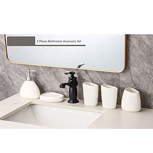 TOMVAES 5 Pieces Ceramic Bathroom Accessory Set, Bathroom Vanity Countertop Accessory Set, Include Soap Dispenser, Toothbrush Holder, 2 Tumbler, Soap Dish