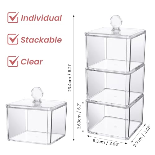 BLVRYVIO Hair Accessories Organizer, Bathroom Containers for Headbands, Bows, Ties, Tools, Scrunchies, Cotton Swab Organization - Clear 3 Stackable Acrylic Holder With Lids