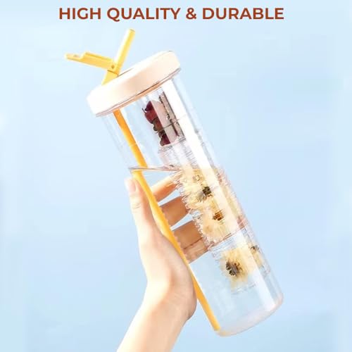 AMERTEER Fruit Infused Water Bottles | 700ML Fruit Infuser Water Bottle with Straw & Lid | Clear Water Bottle with Infuser for Fruit -Leak Proof & Shatter-Proof Reusable Water Bottle Fruit Infuser Gym