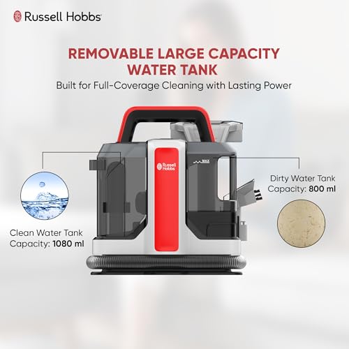Russell Hobbs SpotAway W05 Spot Vacuum Cleaner With Self Cleaning Nozzle, Wet and Dry Stain Removal, 800ml Dirt Water & 1080ml Clean Water Tank Capacity with Soft Brush Upholstery Tool