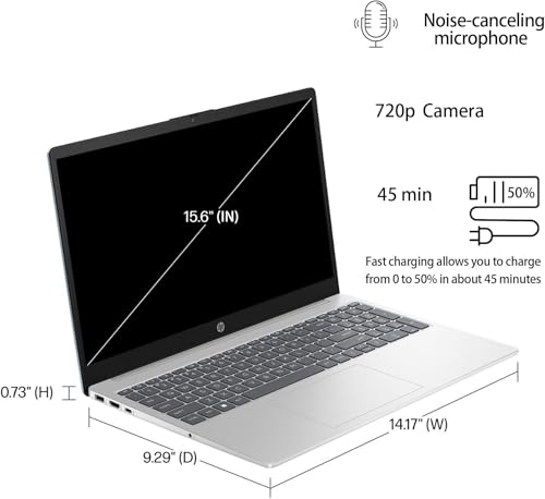 HP 15.6" Laptop, 13th Gen Intel Core i5-1335U, 16GB RAM, 512GB SSD, FHD Anti-Glare Display, Webcam, Numeric Keypad, Wi-Fi, Bluetooth, HDMI, 32GB USB Card, Windows 11 – Silver