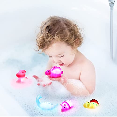 ELECDON Dinosaur Bath Toys Light-Up 6 Packs Floating Bath Toys Set for Baby Toddlers Kids in Birthday Shower Pool Bath Toys Boys Girls Children Preschool Bathtub Bathroom