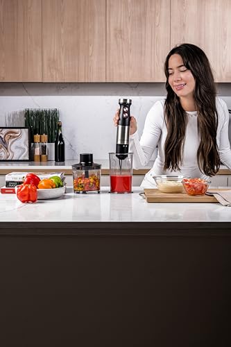 Nutricook 1200W DC motor Hand Blender With 700ml beaker,500ml Chopping Bowl, Stainless Steel Blades, Wisk with 20 variable speed 4in1 Blend,chop,whisk,froth, HB100ME, 2 yrs warranty