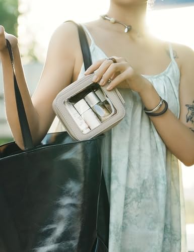 Small Cosmetic Bag for Purse Mini Makeup Bag for School Cute Clear Make Up Pouch for Travel Tiny Leather White Make Up Organizer Case for Backpack Toiletry Bag Waterproof Square Pouch with Zipper