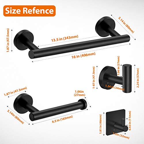 Tudoccy Stainless Steel Round Wall Mounted Bathroom Hardware Set -SUS304-5-Pieces- Matte Black