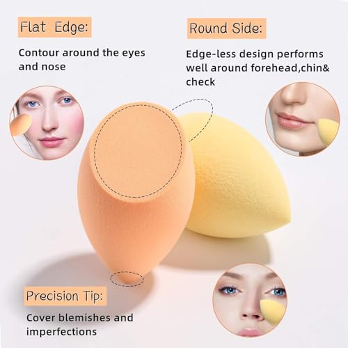 SATTAR Makeup Sponge Set BS-MALL Blender Sponges 7 Pcs for Liquid, Cream, and Powder, Multi-colored with 1 Mini Makeup Sponge Pink (Yellow)