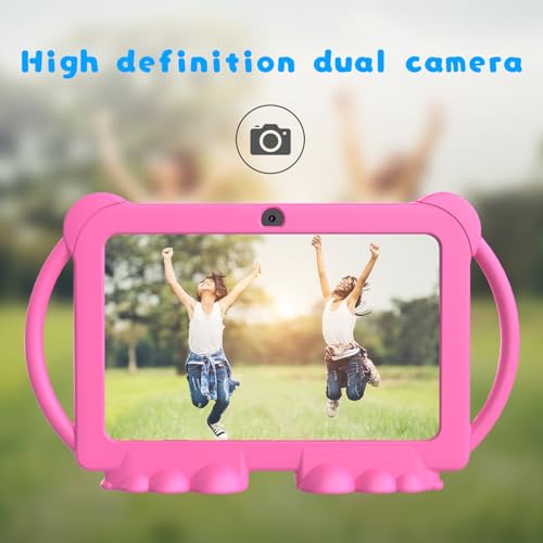 Kids Tablet 7 inch for Girls, Android 12 Tablets for Kids, 4GB RAM 32GB ROM Toddler Tablet, WIFI Bluetooth, Safety Eye IPS Screen, Parental Control, Dual Camera Shockproof Case for Educational, Games.