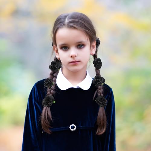 Tazweeq 21 Pcs Flower Hair Clip, Artificial Flower Alligator Clips, Womens Girls Bridal Handmade Artificial Dark Rose Floral Barrettes Hair Clips, Black Hair Accessories (Black)