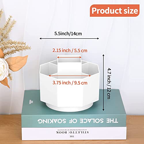 TNTAIAHL Desk Organizer, 360-Degree Rotating Pen Pencil Holder, 5 Compartments Desktop Stationary Organizer, Home Office Art Supply Storage Box Caddy (WHITE)