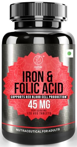 Noble Nature Iron with Folic Acid & Spinach Extract Supplement - 120 Tablets | Iron, Zinc, Vitamin C, Folic Acid & Vitamin B12 |