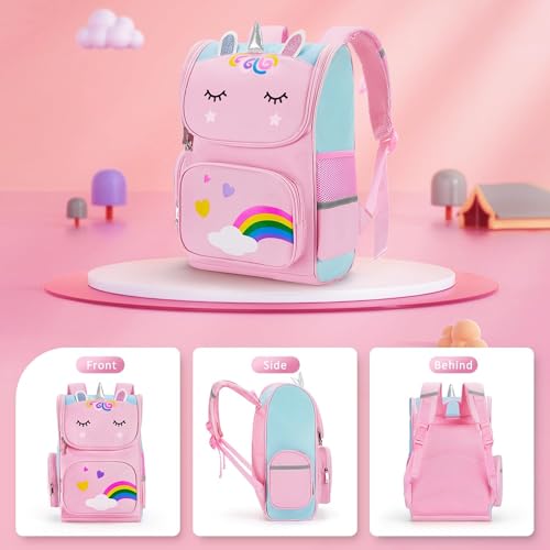 BAOLY Unicorn Backpacks for Kids, Lightweight Pink School Backpack for Girl, Durable & Waterproof Schoolbag, Student Backpack Bag and Primary Kids Backpack 16inch for 5 6 7 8-10 Years Old