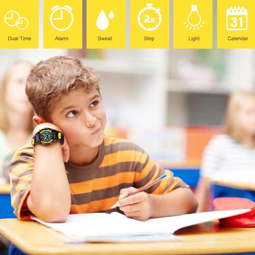Kids Watch, Unisex Kids Watch for 3-15 Year Old Boys, Digital Sport Outdoor Multifunctional Chronograph LED 50 M Waterproof Alarm Calendar Analog Watch with Luminous for Children, Kids Gift (Yellow)