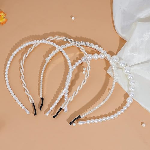 Shining Diva Fashion 4 Pcs Headbands Stylish Pearl Hairbands Hair Accessories Hair Bands for Women Girls (14967hb)