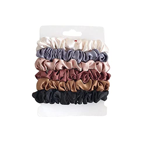 MOFEINI 6 Pcs Silk Hair Scrunchies Soft & Comfortable Small Silk Scrunchy Skinny Hair Ties Bows Ropes Elastics Ponytail Holders for Women Girls Hair Accessories