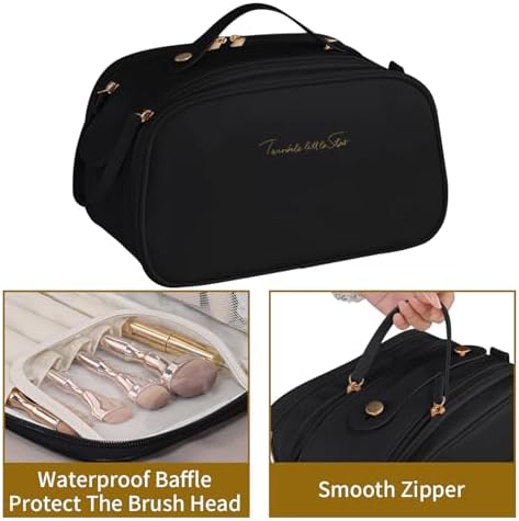 Ogetok Leather Makeup Bag for Women, Portable Travel Cosmetic Bags Zipper Make Up Pouch for Ladies Woman, Large Toiletry Organizer Bag for Toiletries Cosmetics Accessories, Black