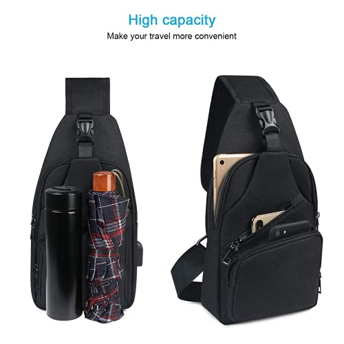 KASTWAVE Sling Bag, Chest Bag with USB Charging Port, Men Women Lightweight Crossbody For Hiking,Cycling, Traveling