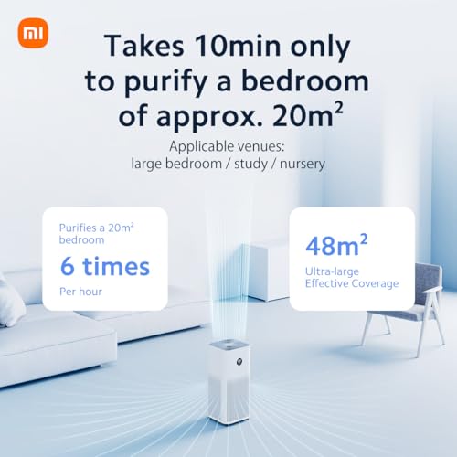 Xiaomi Smart Air Purifier 4 with 48m² Large Coverage, 400m³/h PCADR, 99.97% filtration of 0.3μm particles, 150m³/h FCADR,Alexa/Google Control, OLED Touch Screen Display