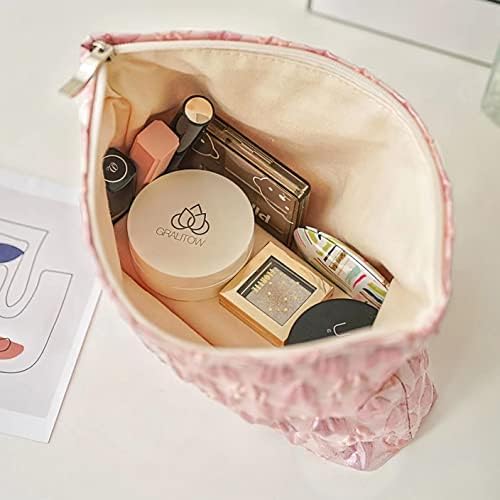 STARDW Flower Cosmetic Bags Makeup Bags for Women and Girls,Travel Makeup Bag Large Capacity Canvas Makeup Bag,Makeup Organizer Bag Zipper Pouch, Embossed pink, Large Capacity Aesthetic Makeup Bags