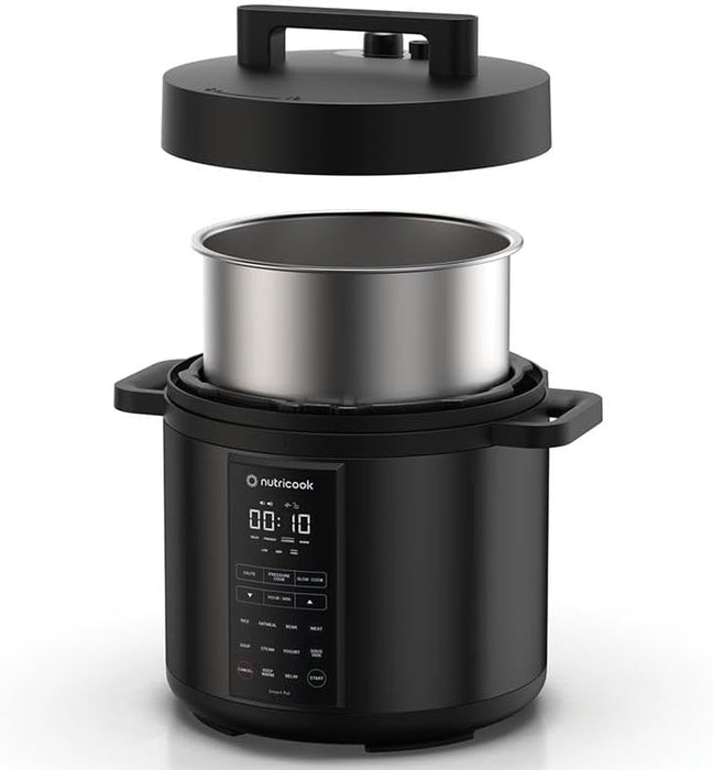 Nutricook Smart Pot Eko, 1000 Watts - 9 In 1 Instant Programmable Electric Pressure Cooker, 6 Liters, 14 Smart Programs, Brushed Stainless Steel/Black, 2 Years Warranty, Silver/Black