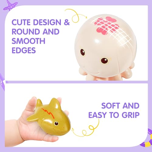 NALACAL 9PCS Baby Bath Toys for Babies and Toddlers,Ocean Sea Animal No Hole Bath Toys, Non Squirting Bath Toys for Tub, Safe Fun Infant Baby Bath Toys for 0 1 3 6 12 18 Months