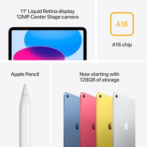 Apple iPad 11-inch: A16 chip, 11-inch Model, Liquid Retina Display, 128GB, Wi-Fi 6, 12MP Front/12MP Back Camera, Touch ID, All-Day Battery Life â€” Silver