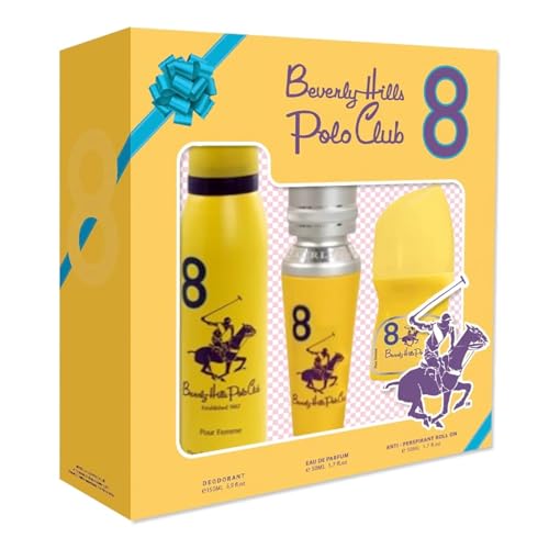 Beverly Hills Polo Club No.8 3PCS Gift Set for Women EAU DE PARFUM 50ml + Deodorant 150ml + Anti - Perspirant Roll On