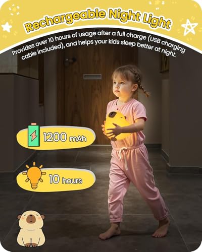 Capybara LED Cute Night Light for Kids, Silicone Rechargeable Night Light - 3 Level Dimmable Bedside Touch Lamp,Nightlight for Room Decor, Cute Gifts Stuff for Boys Girls Baby Children