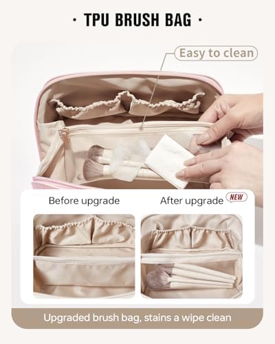 EACHY Travel Makeup Bag,Large Capacity Cosmetic Bags for Women,Waterproof Portable Pouch Open Flat Toiletry Bag Make up Organizer with Divider and Handle